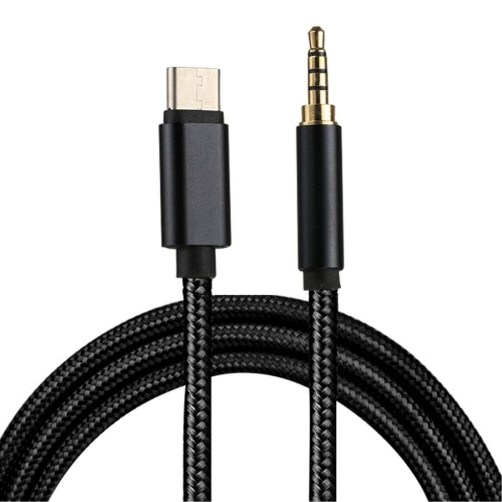SiGN USB-C till AUX 3.5mm Audio/Ljudkabel, 1m - Svart/Nylon