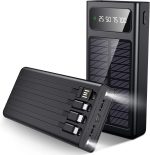 SiGN Kraftfull Solcell Powerbank med Inbyggd Kablar, 20000mAh - Svart