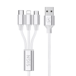 SiGN 3-i-1 Kabel 0,25m - Lightning, USB-C, Micro-USB 5V, 3A - Vit