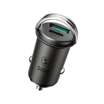 SiGN mini billaddare 20W svart med USB-C och USB-A portar för snabbladdning