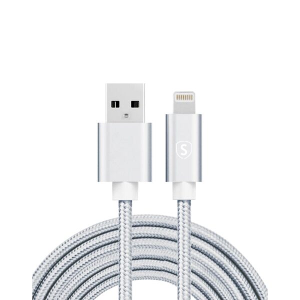 SiGN USB till Lightning Kabel, 2.4A, 3m, Nylon - Silver