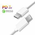 SiGN Snabbladdningskabel USB-C till USB-C 60W, 3A, PD, 0.25m - Vit