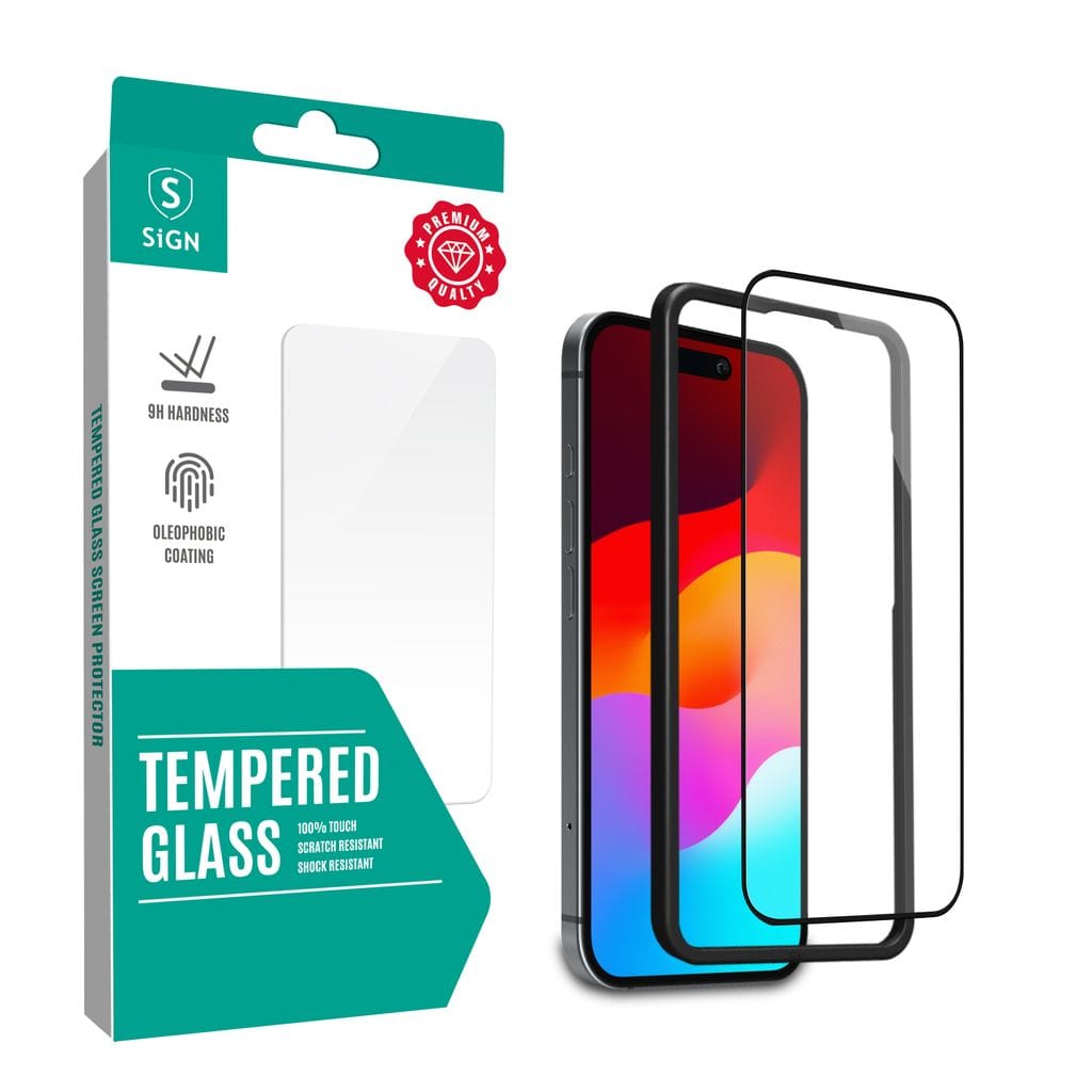 SiGN Heltäckande Skärmskydd i Härdat Glas för iPhone 16 med Monteringsram