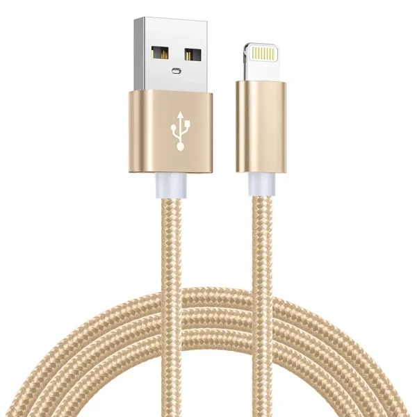 SiGN USB kabel med Lightning 2.4A, för iPhone & iPad, 1m – Guld/Nylon