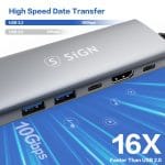 SiGN 6-i-1 HUB USB-C till USB-A / USB-C 100W / HDMI / RJ45 - Grå - Bild 4