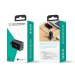 SiGN GaN Snabbladdare USB-C/USB-A 65W med utdragbar USB-C kabel - Svart - Bild 2