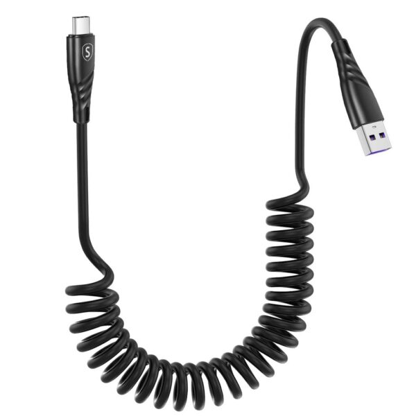 SiGN 15W Upprullad USB-A till USB-C Snabbladdningskabel för Bil – Svart