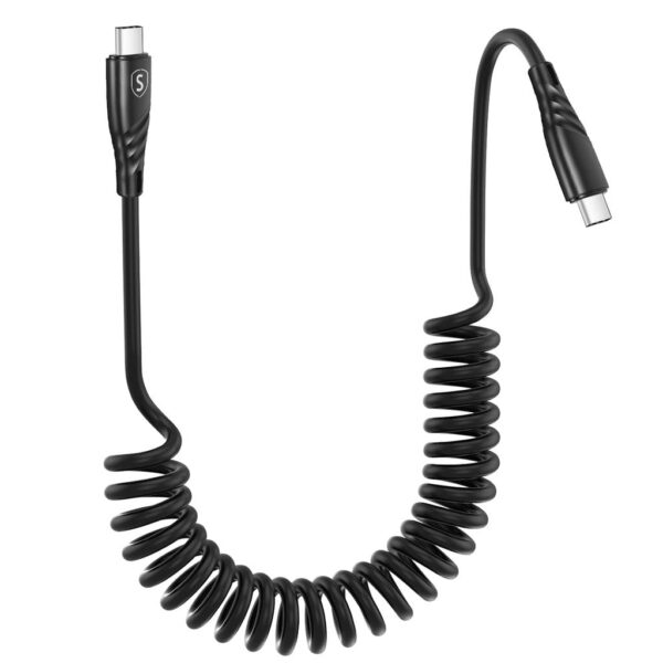 SiGN 60W upprullad USB-C till USB-C snabbladdningskabel för bil – Svart