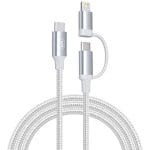 SiGN 2-i-1 USB-C till USB-C 60W PD 3A / Lightning 27W kabel, 1m - Vit