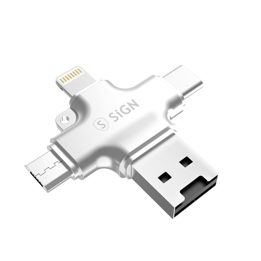 0_-_-_5_-_-_E4BEA7E99DA2_gyNFhhYho5xkVh8ev7NXD SiGN Micro SD Minneskortläsare för mobil USB-C/USB-A/Micro USB/Lightning - Bild 1