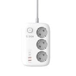 SiGN 65W GaN snabbladdning grenuttag 3-vägs/2x USB-A/2x USB-C, 2m - Vit