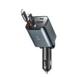 SiGN 4-i-1 billaddare 45W med utdragbara USB-C/Lightning-kablar – svart
