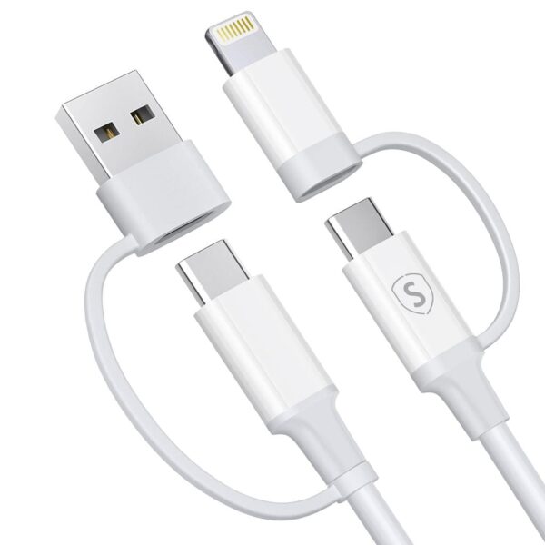 SiGN 4in1 USB-A/USB-C till Lightning/USB-C-kabel 60W/3A, 1m - Vit