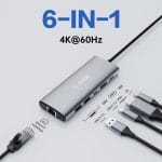 SiGN 6-i-1 HUB USB-C till USB-A / USB-C 100W / HDMI / RJ45 - Grå - Bild 3