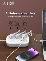 SiGN 65W GaN snabbladdning grenuttag 3-vägs/2x USB-A/2x USB-C, 2m - Vit - Bild 3