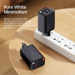 SiGN GaN Snabbladdare USB-C/USB-A 65W med utdragbar USB-C kabel - Svart - Bild 4