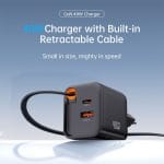 SiGN GaN Snabbladdare USB-C/USB-A 40W med utdragbar USB-C kabel - Svart - Bild 7