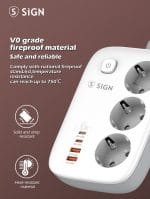 SiGN 65W GaN snabbladdning grenuttag 3-vägs/2x USB-A/2x USB-C, 2m - Vit - Bild 5