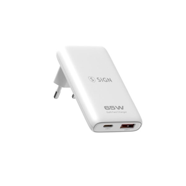 SiGN GaN Ultra Slim Laddare Vikbar 65W - Vit