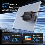 SiGN GaN Snabbladdare USB-C/USB-A 40W med utdragbar USB-C kabel - Svart - Bild 6