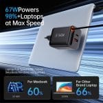 SiGN GaN Snabbladdare USB-C/USB-A 65W med utdragbar USB-C kabel - Svart - Bild 3