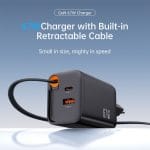 SiGN GaN Snabbladdare USB-C/USB-A 65W med utdragbar USB-C kabel - Svart - Bild 5