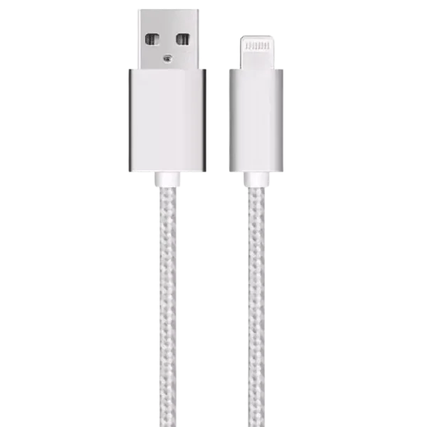 SiGN USB kabel med Lightning för iPhone & iPad Silver/nylon, 2.4A, 1m
