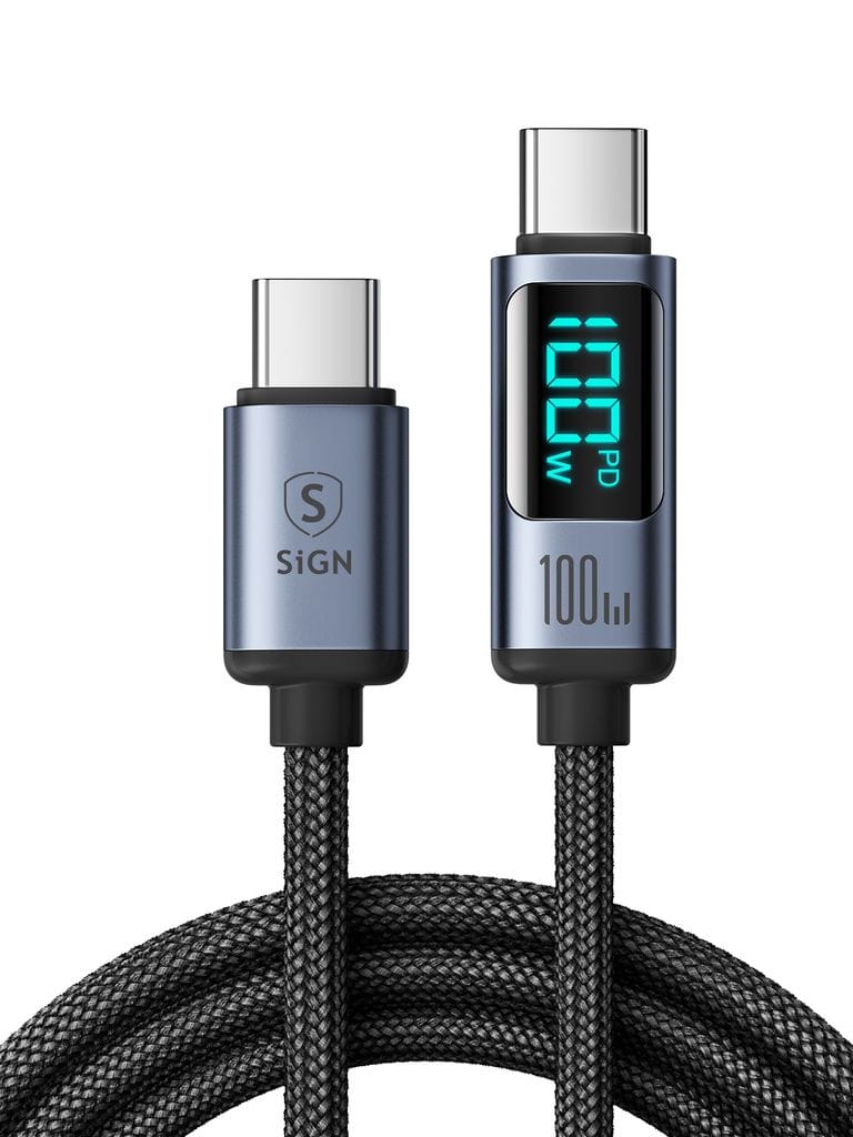 SN-CC100-2M_7gglSoH-gY7YTnqke9l_G SiGN USB-C till USB-C Kabel 100W med Display, 2m - Svart - Bild 1