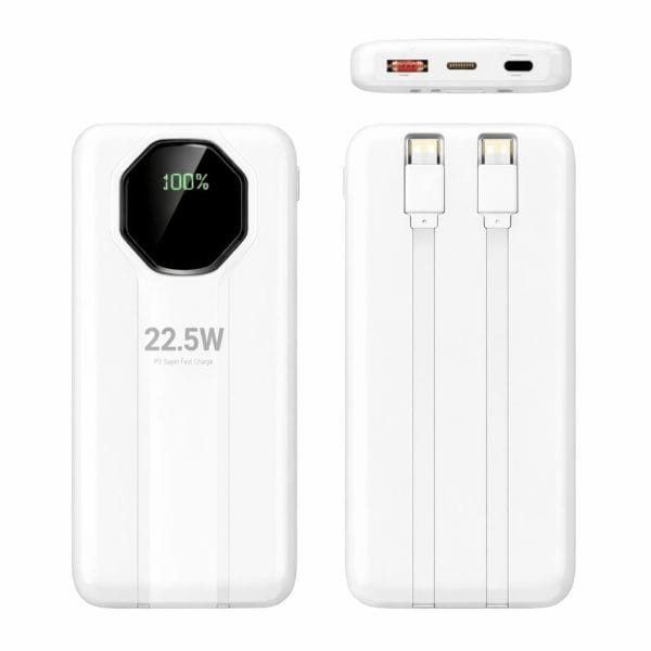SiGN Kraftfull Powerbank med Inbyggd Kablar, 10000mAh - Vit