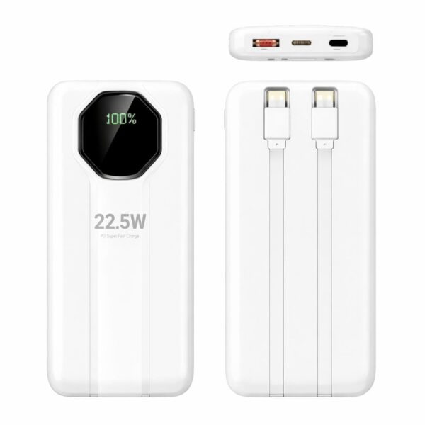 SiGN Kraftfull Powerbank med Inbyggd Kablar, 20000mAh - Vit