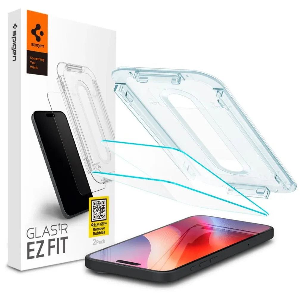 Spigen iPhone 17/17 Pro/16 Pro Glas.tR EZ Fit Skärmskydd i härdat glas, 2-pack