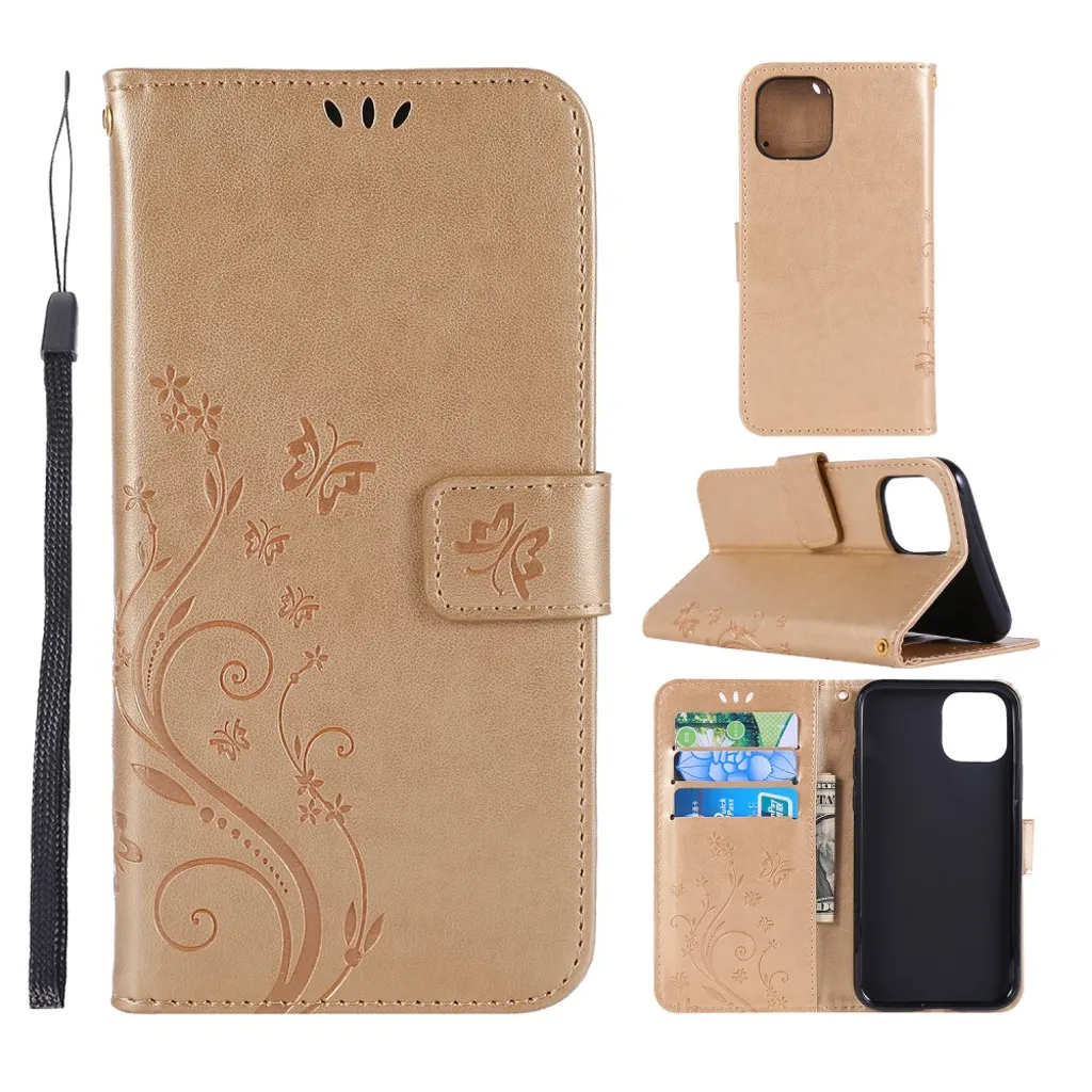 iPhone 11 fodral med ett fjärilstryck - Guld