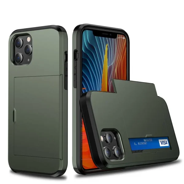 Skal med Korthållare för iPhone 12/12 Pro - Grön