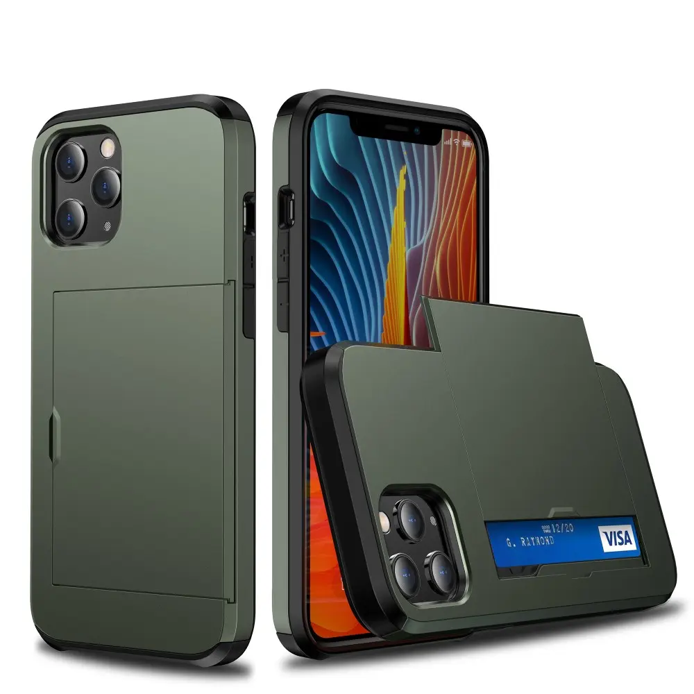 Skal med Korthållare för iPhone 12/12 Pro - Grön