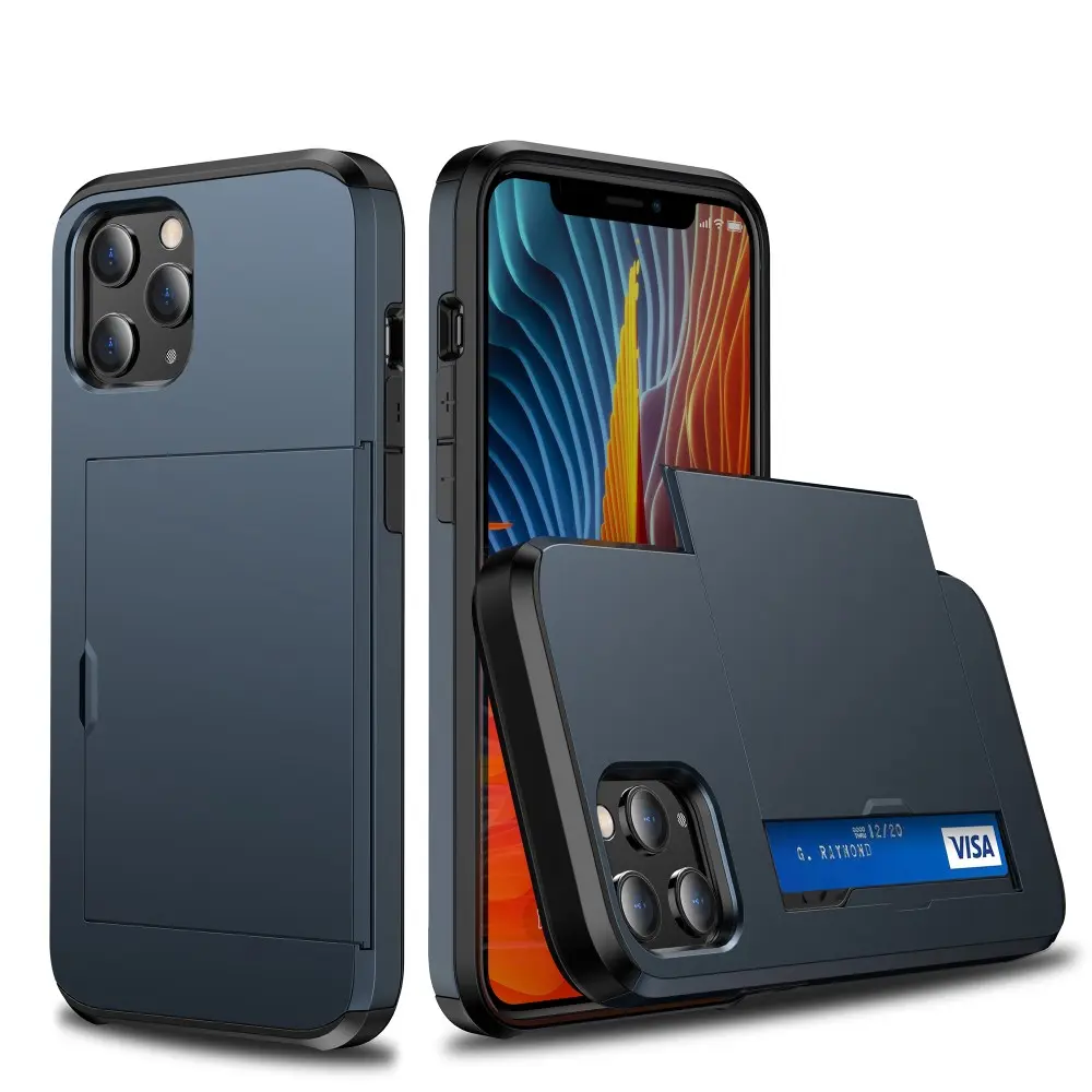 Skal med Korthållare för iPhone 12/12 Pro - Blå
