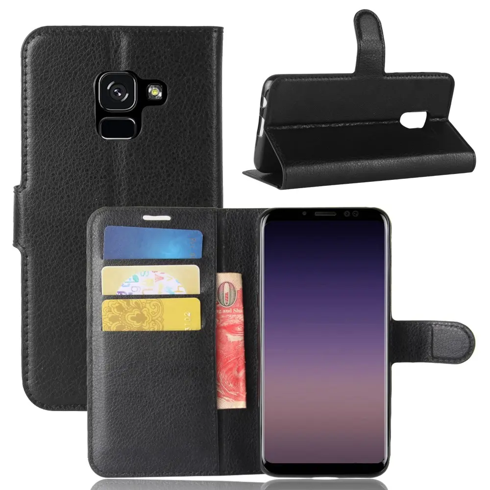 Litchi läderfodral till Samsung Galaxy A8 2018 - Svart