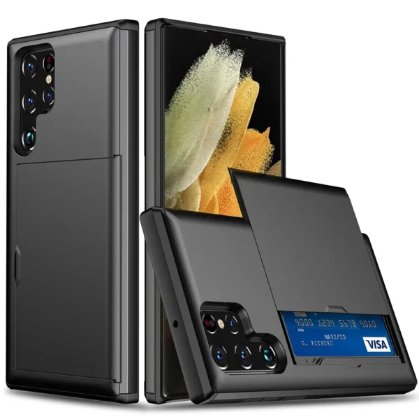 Samsung Galaxy S22 Ultra 5G skal med en korthållare - Svart