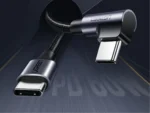 UGREEN USB-C till vinklad USB-C-kabel, PD, 60W, 3A, 2m - Grå/svart - Bild 2