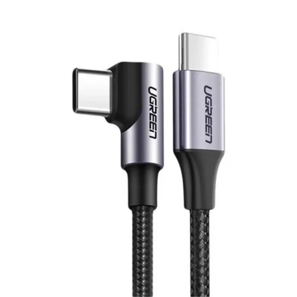 UGREEN USB-C till vinklad USB-C-kabel, PD, 60W, 3A, 2m - Grå/svart