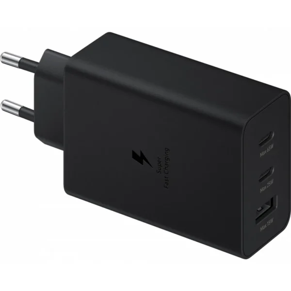 Samsung Trio Snabbladdare, 65W, USB-A, 2x USB-C - Svart