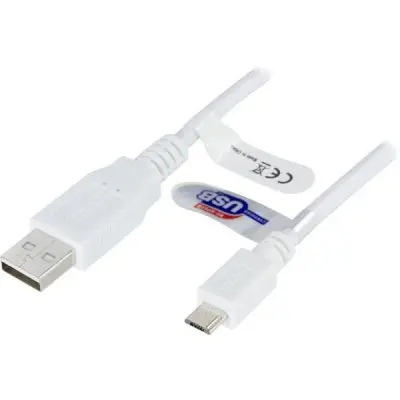 USB 2.0 Kabel Typ A ha till Micro B ha, 5-pin – 1m – Vit